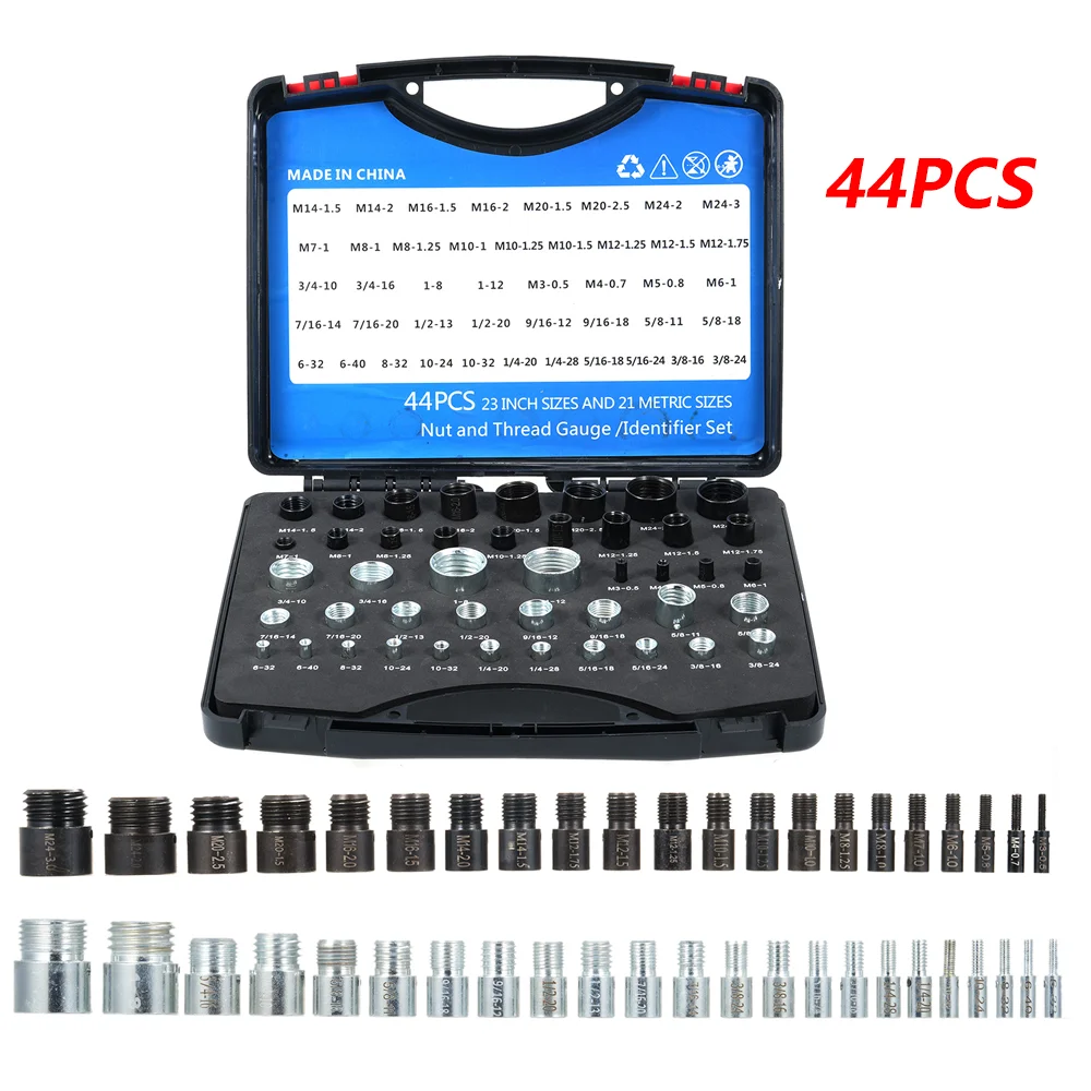 Nut and Bolt Thread Checker 44 Pcs Nut and Bolt Gauges,26Pcs Male/Female Gauge Individually Housed in Case (23 Inch & 21 Metric)