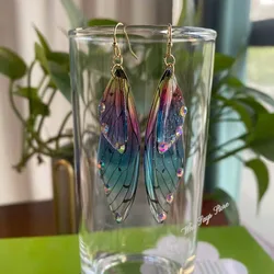 Fairy Clear Resin Butterfly Drop Dangle Earrings for Women Romantic Bling Foil Rhinestone Simulation Wing Earring Gift Серьги