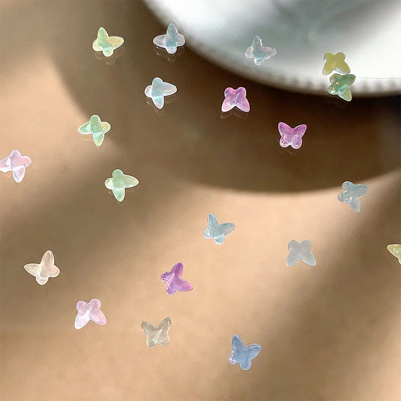 سحر الفن الشفق ، اكسسوارات كاواي ، مصغرة 3D ، أحجار الأظافر ، ديكورات ديي ، 10 فراشة راين