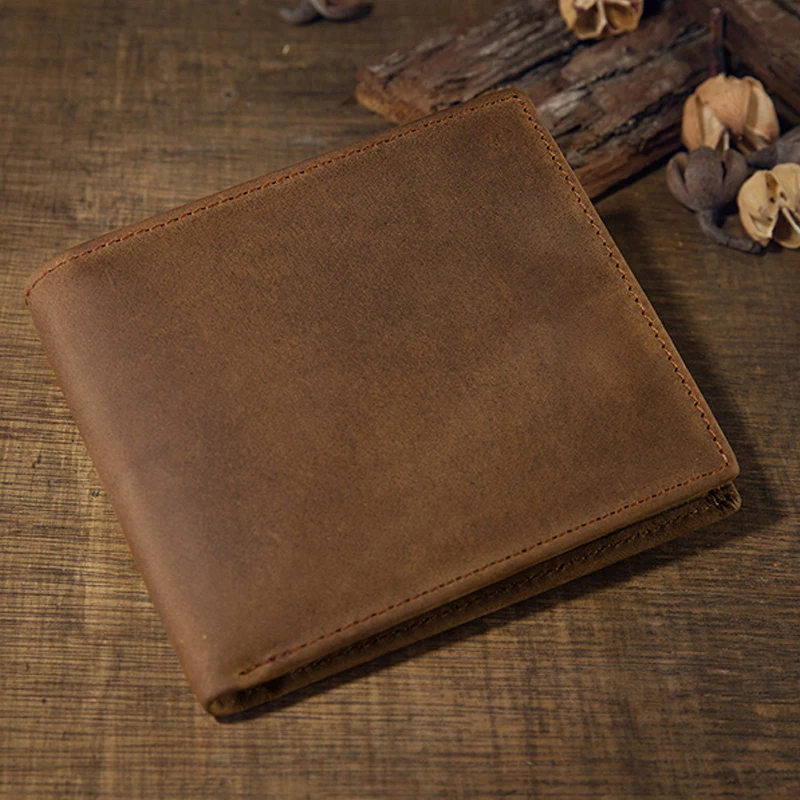 

Factory Price Vintage Genuine Leather Short Wallet Daily Life Billfold Office Business Card Holders Solid Pattern Money Pocket