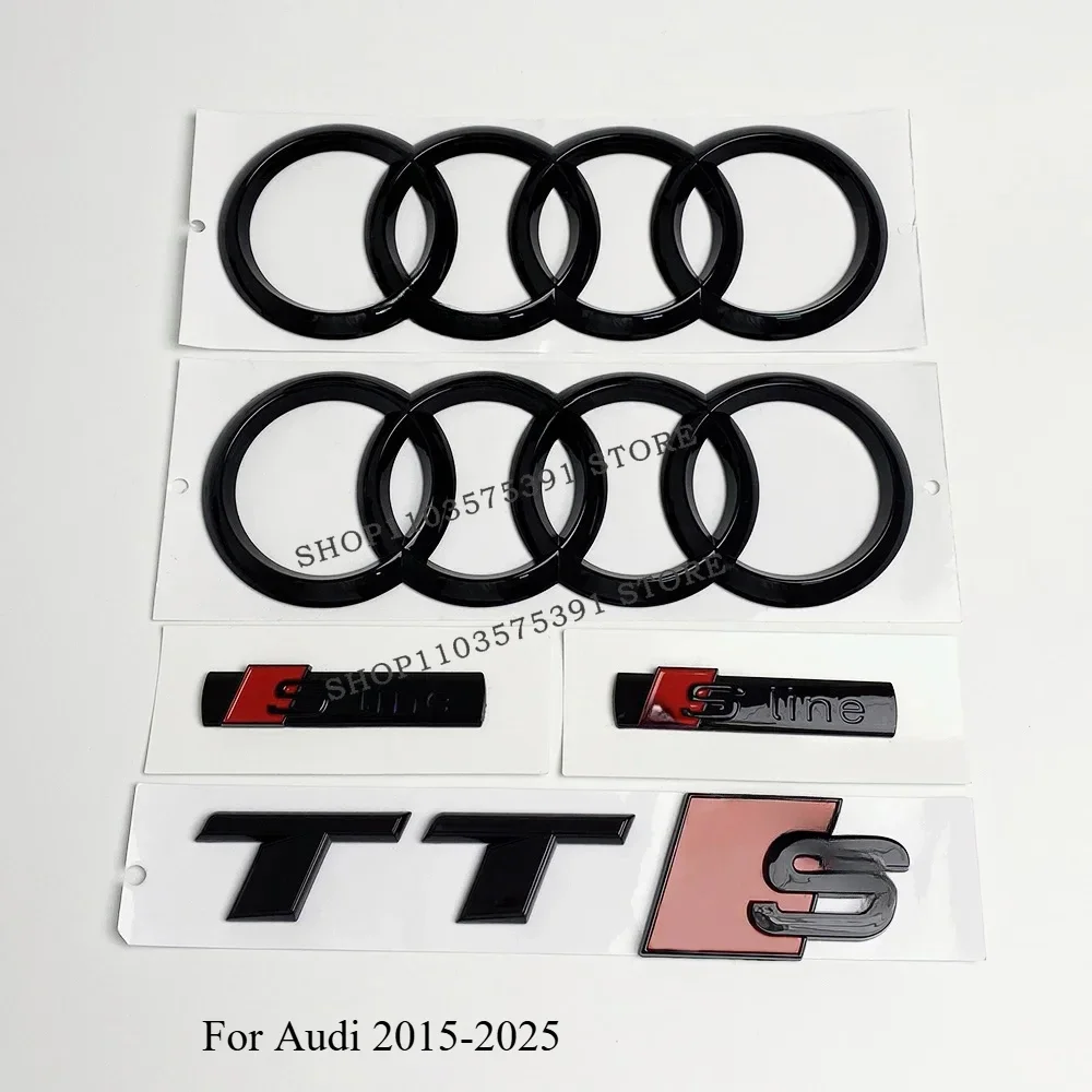 

For Audi TT 2015-2025 4Ring Logo ABS Black Car Hood Front Grill Emblem Rear Trunk Badge TT-S Sline Emblem Car Accessories