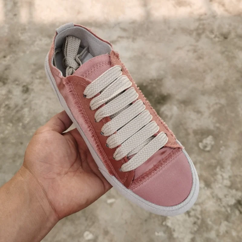 Niche Real Satin Soft Leather Soft Bottom Candy Rainbow Color Casual Sports Canvas Sneakers Women