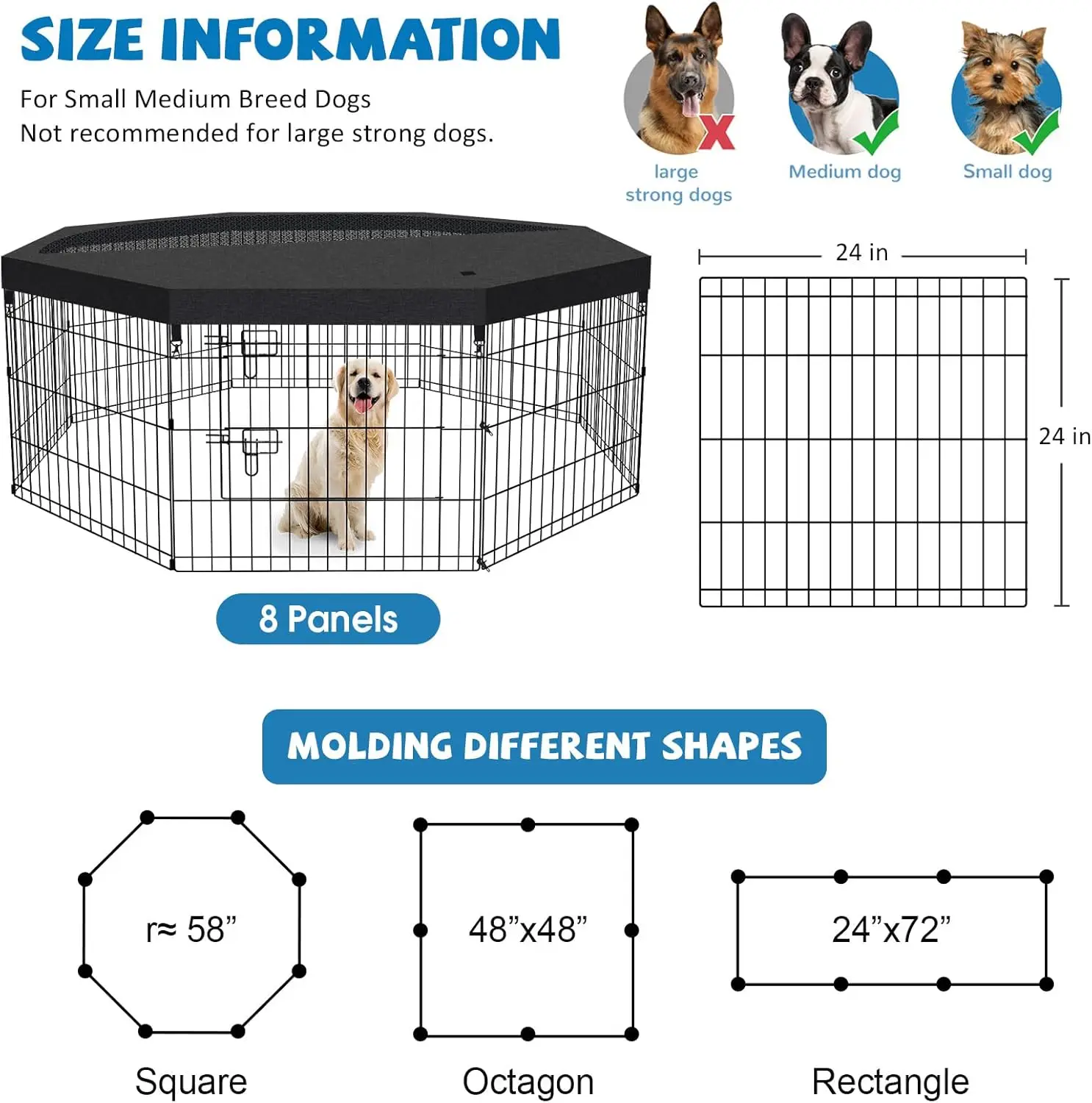 

Dog Pen Pet Playpen Dog Fence Indoor Foldable Metal Wire Exercise Puppy Play Yard Pet Enclosure Indoor Outdoor