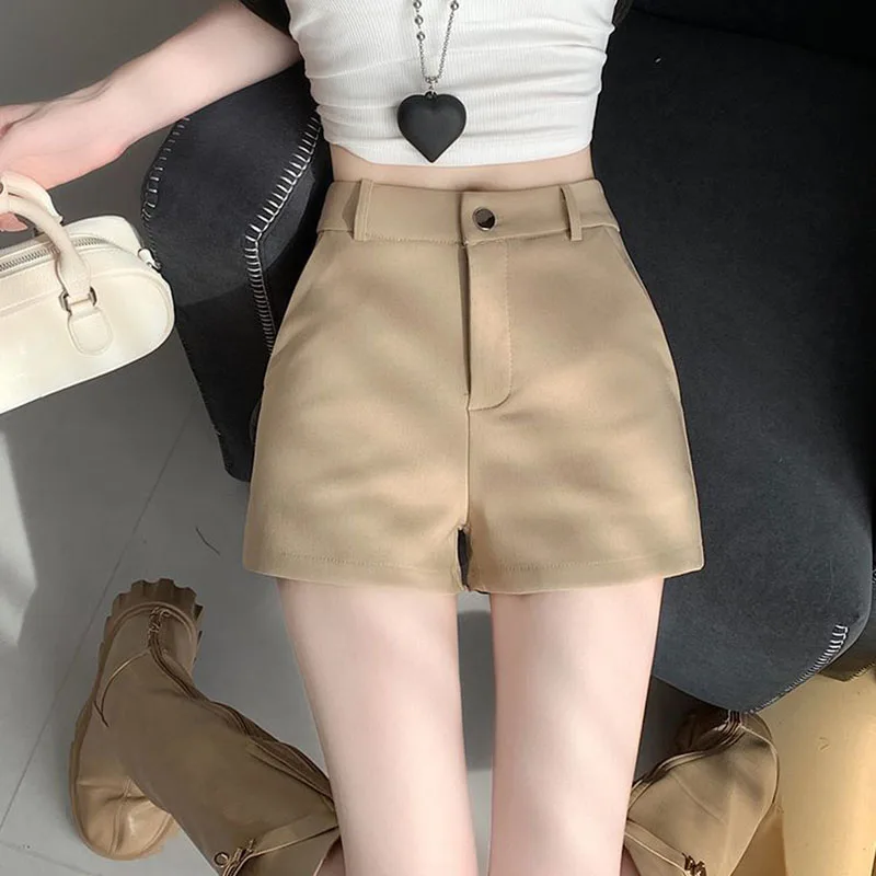 Korean High Waisted A Line Shorts Ladies Solid Color All-Match Slim Casual Short Pants Women Sexy Hot Girl Elastic Tight Shorts