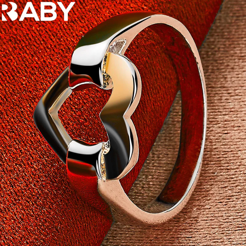 

URBABY 925 Sterling Silver Gold Heart Ring For Women Men Wedding Engagement Rings Fashion Party Jewelry Lovers Accessories