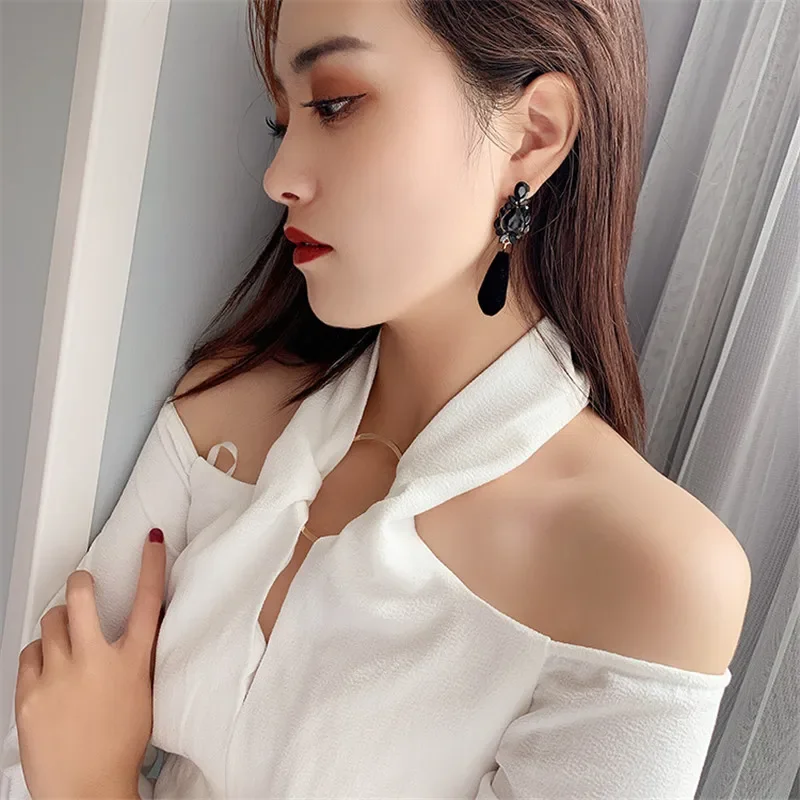 Korea New Design Fashion Jewelry Black Water Drop Resin Crystal Earrings Upscale Party Earrings for women gift