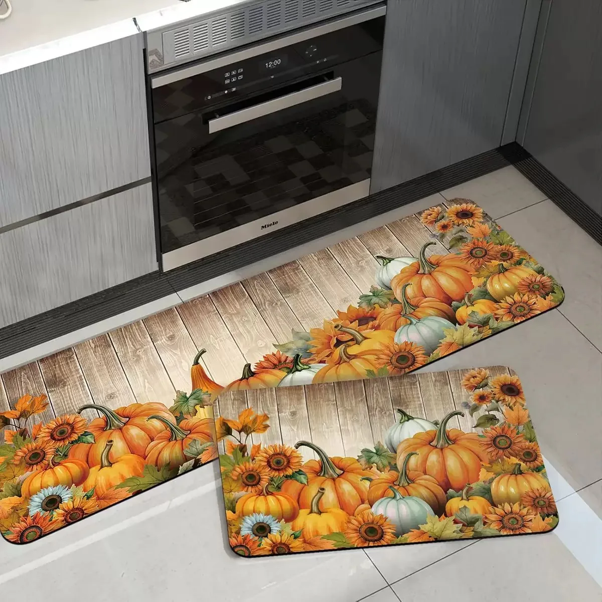 

VIKAMA 2pcs Autumn Pumpkin Kitchen Mats, Thanksgiving Entrance Welcome Door Mats, Corridor Anti-Slip Carpets For Home Decoration