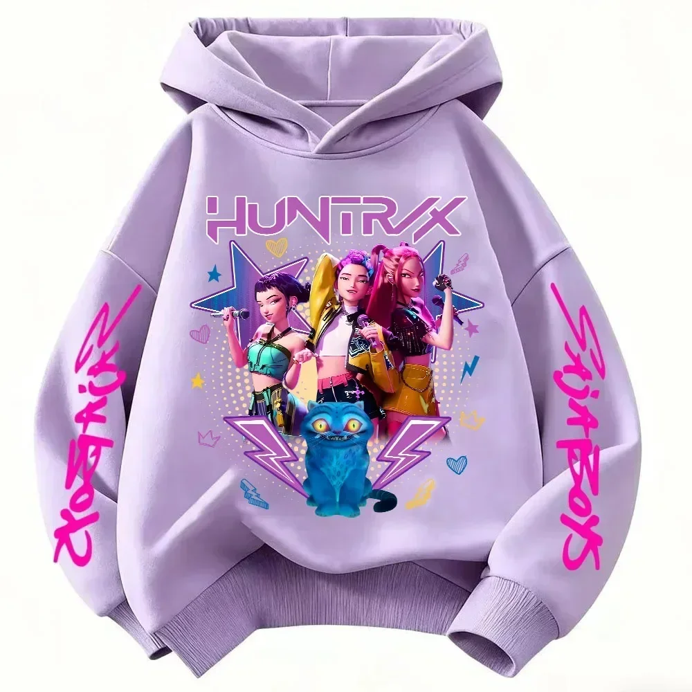 Drei-Mädchen-Grafik-Hoodies Kinder Mode Lila Pullover Sweatshirt für Mädchen – Detail 5