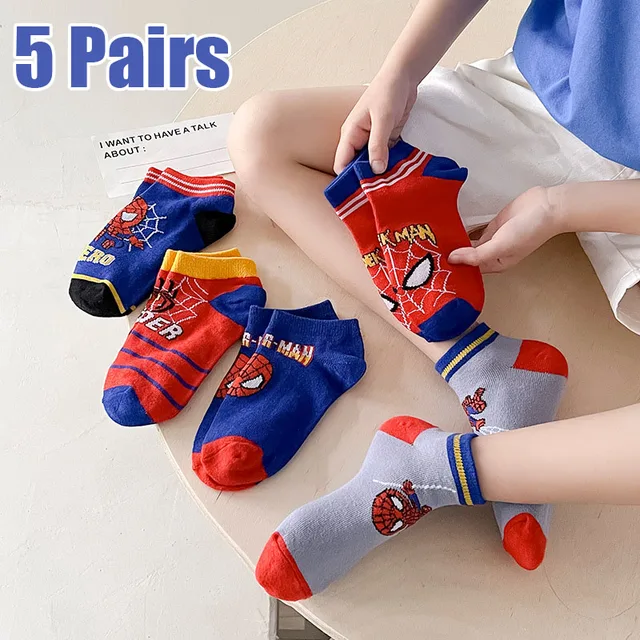 5 par skarpet dziecięcych Spiderman Anime Kids Boys Short Sock Kawaii Child Cartoon Baby Summer Spring Boat Socks Kids Gift 1-12Y