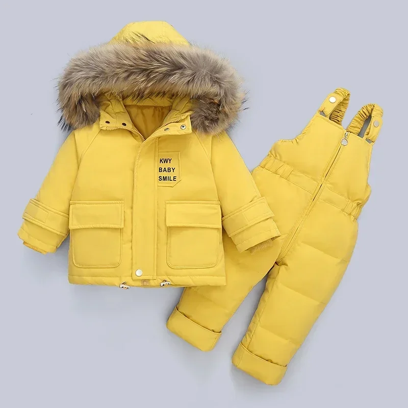 Children Duck Down Coat Jacket + Jumpsuit Toddler Girl Boy Clothes Set Kids Snowsuits Winter Outfit Suit Warm Baby Overalls 1-4Y