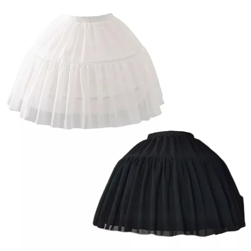 Women Double Layers Solid Color Short Tulle Petticoats Elastic Waistband A Line Underskirt Crinolines For Wedding Dress