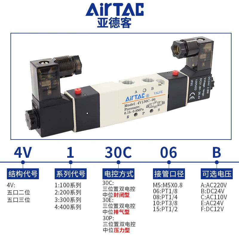 

Электромагнитный клапан серии 4V130C 4V130P 4V130E AC/DC 12 В 24 В 110 В 220 В