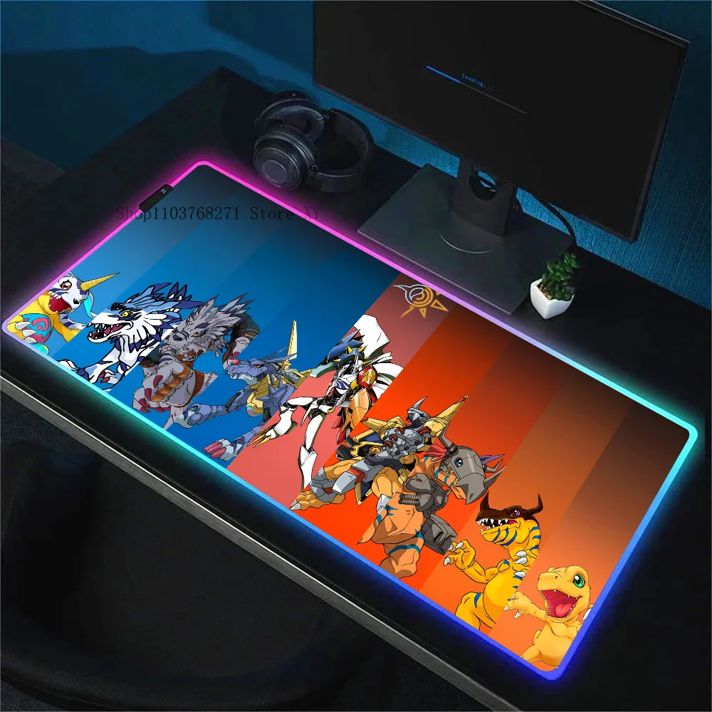 Cute Digimon Classic Anime Mousepad XXL RGB Gaming Mouse Pads HD Gamer Accessories Large LED