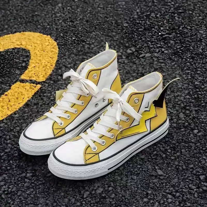 drop shipping 2025 new spring winter Pikachu cartoon high top plus big size real photos canvas shoes student shoes for women