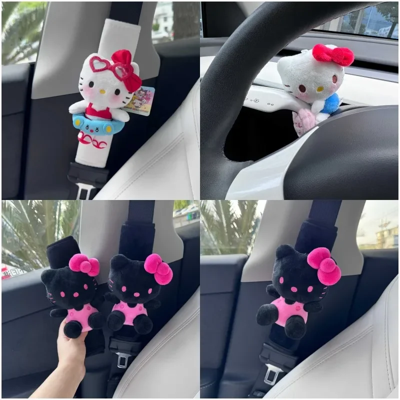 Anime HelloKittys Car Turn Signal Wiper Decoration Seat Belt Cover Plush Doll Auto Interior Accessories Shoulder Protectors