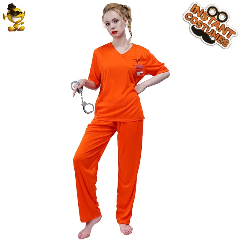 

Prisoner Costume Women Halloween Cosplay Anime Shirt Pants Handcuff Party Stage Performance Wear 2024 Adult Dress Up Suit