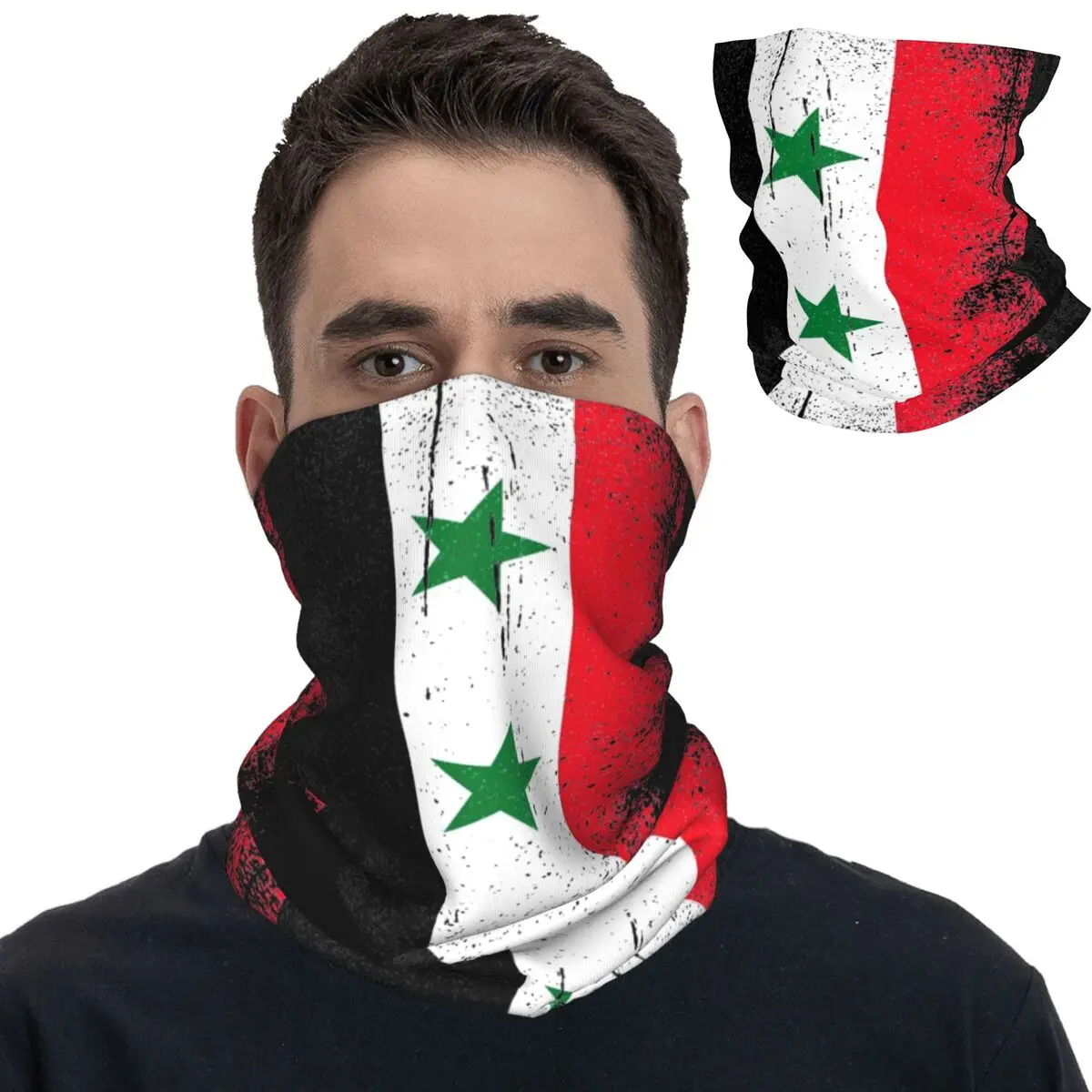 Syrian Flag Bandana Neck Gaiter Printed Syrian Arab Republic Mask Scarf Warm Headband Hiking for Men Women Adult Windproof