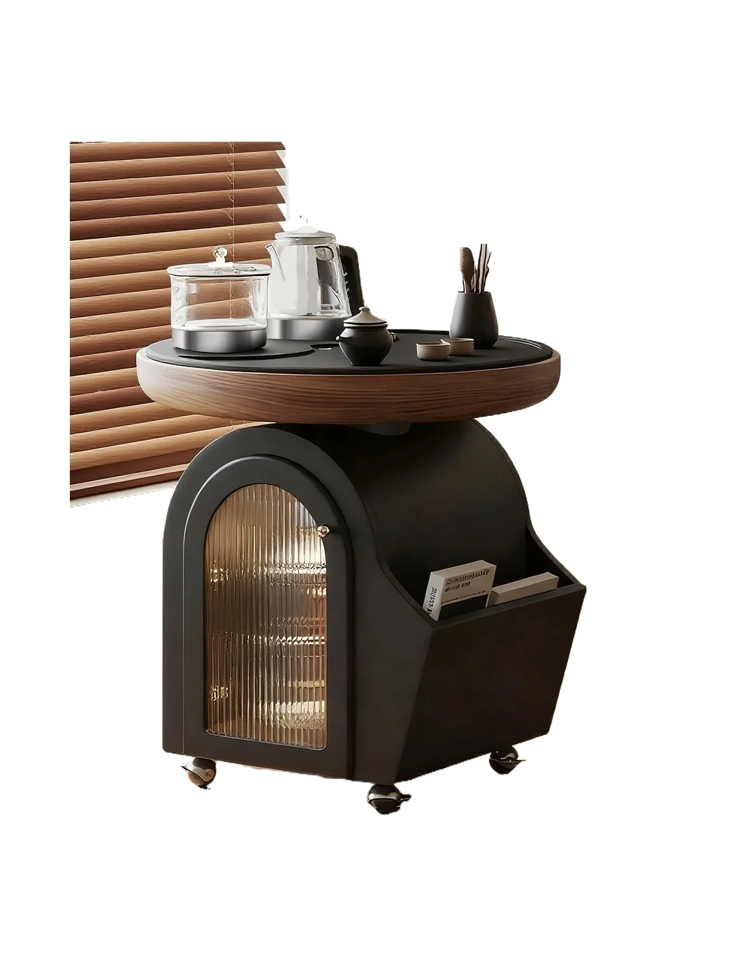 

Medieval style mobile coffee table living room household small tea table new kettle integrated balcony trolley