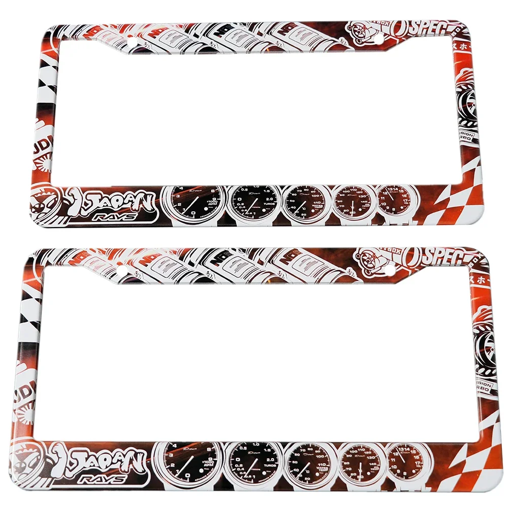 

2pcs/set JDM Bome Graffiti Aluminum License Plate Frame Tag Cover Holder USA/CA Standard