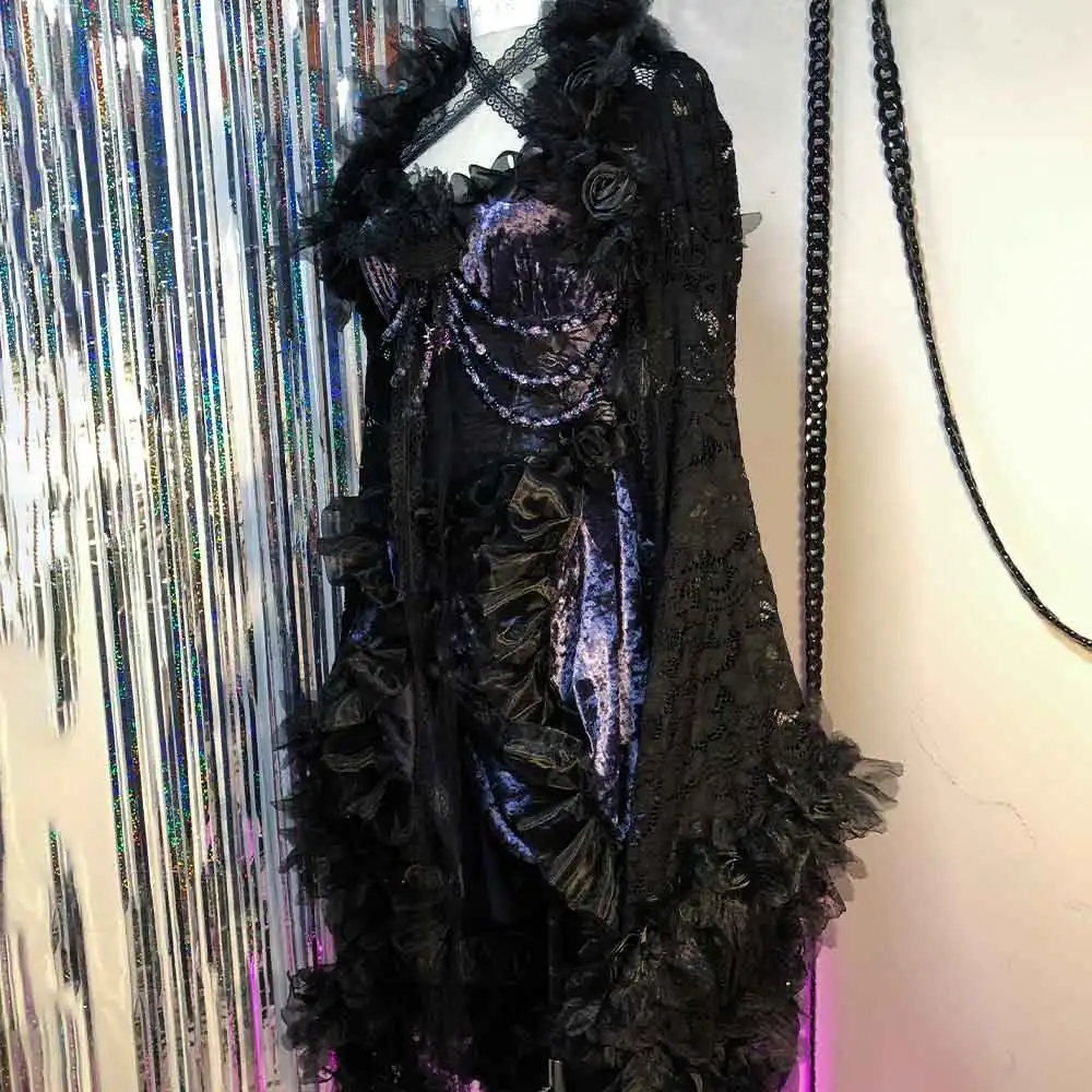 

Готическое платье в стиле панк-рок Harajuku Teen Eco Y2K TOPS Emo DIY E-Girls Digital Grunge Kawaii Bow Hand Made Flowers Goth 90s