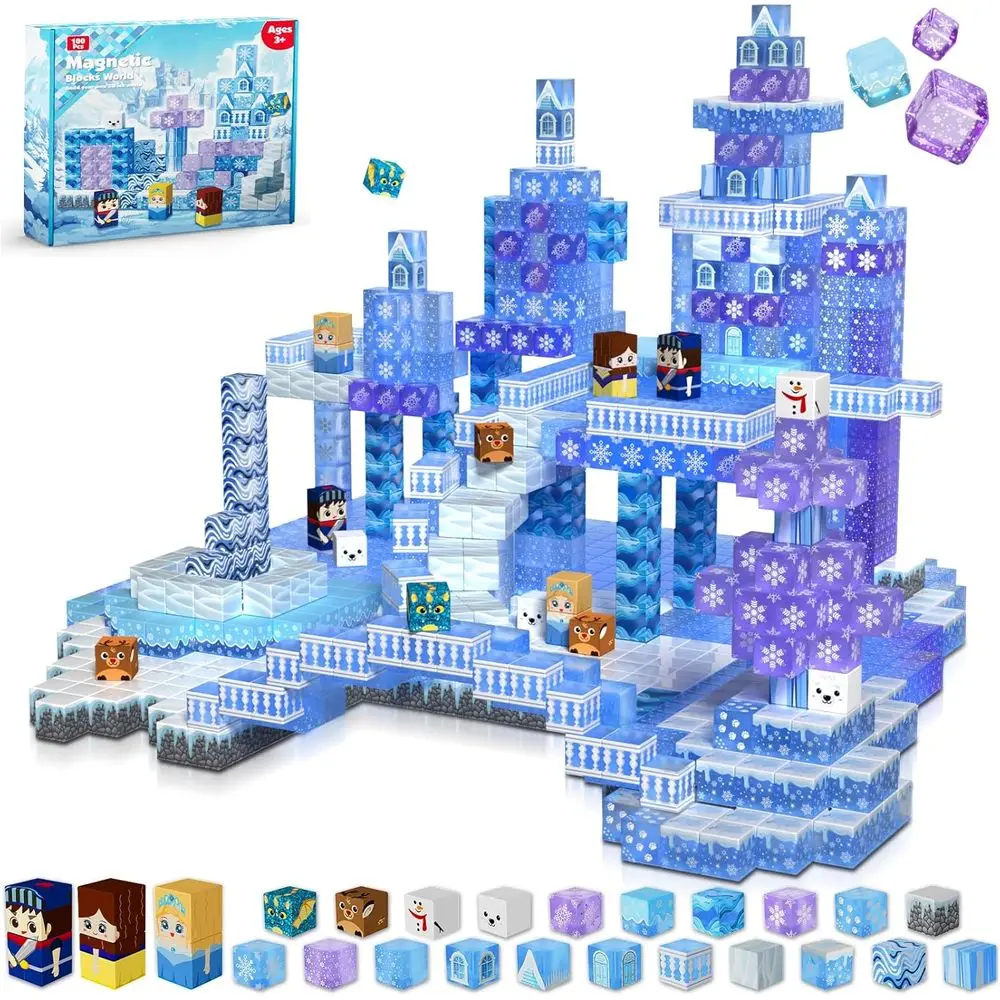 

100-Piece Transparent Blue Magnetic Building Blocks Set for Kids 3+, STEM Educational Toy for Boys and Girls Ages 4-12, Ideal Bi