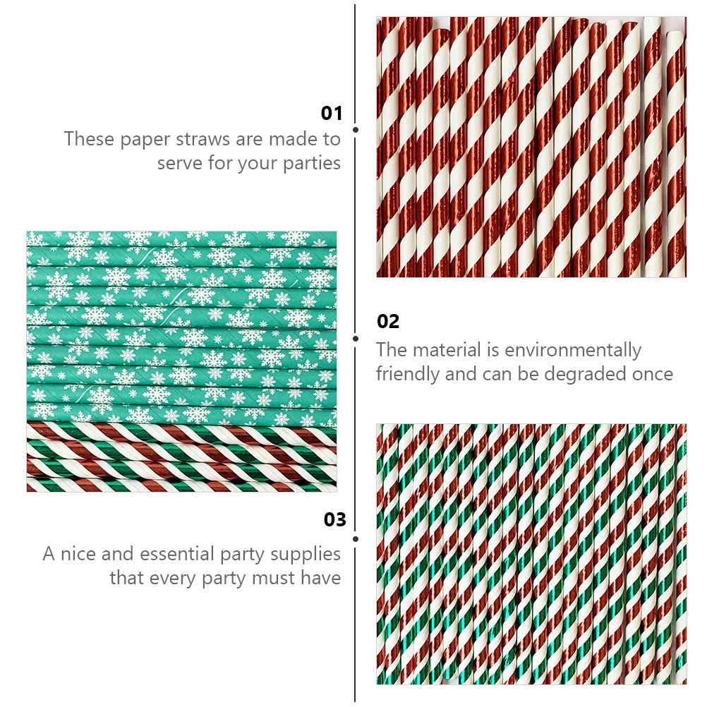 

150Pcs Red Green Striped Xmas Straws Eco Friendly Disposable Paper Party Supplies Christmas Drinking Straws Degradable Straw