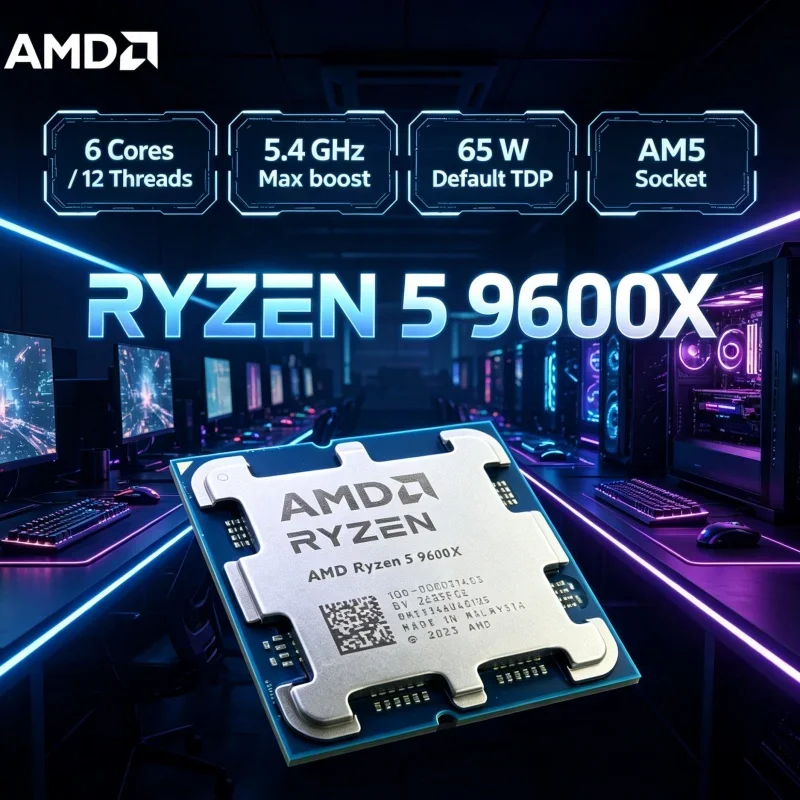 AM5 Socket CPU AMD Ryzen 5 9600X 9000 Series 6 Cores 12 Threads 5.4GHz Boost 32MB Cache 65W DDR5 Desktop Processor Tray