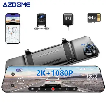 AZDOME PG17 Dash Cam 2K+1080P Dual Channel 11.8" Rearview Mirror Car DVR Camera Touch Screen GPS Night Vision 24H Parking Assistance
