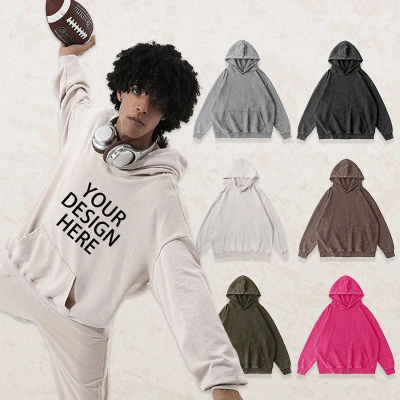 شعار مخصص خمر الباتيك غسلها 350gsm سترات قطنية عالية الجودة للرجال للجنسين الوزن الثقيل فضفاض الهيب هوب قمصان سويت شيرت بقلنسوة البلوفرات