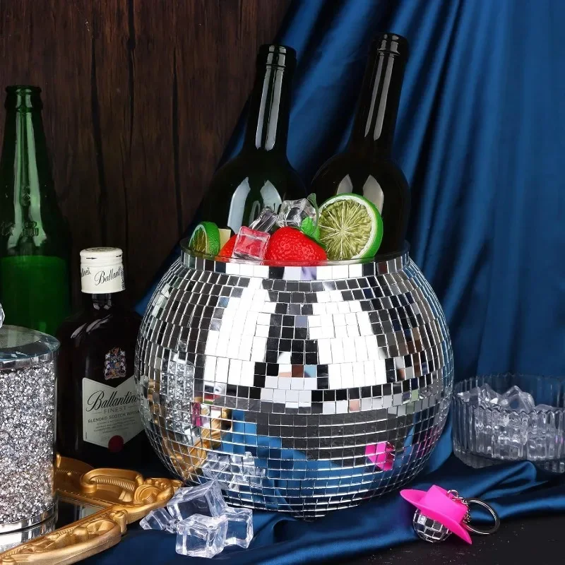1PCS Disco Ball Ice Bucket Mirror Silver Party Champagne Ice Bucket Large Retro Cooling Drink Bucket Party Supply Bar Cart Decor