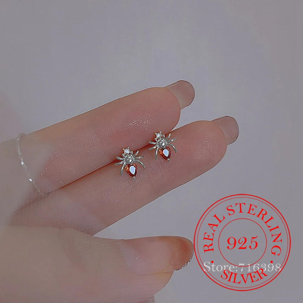 

925 Sterling Silver Jewelry Cute Crystal Spider Heart Stud Earrings for Women Wedding Party Jewelry Girls Friend Gift
