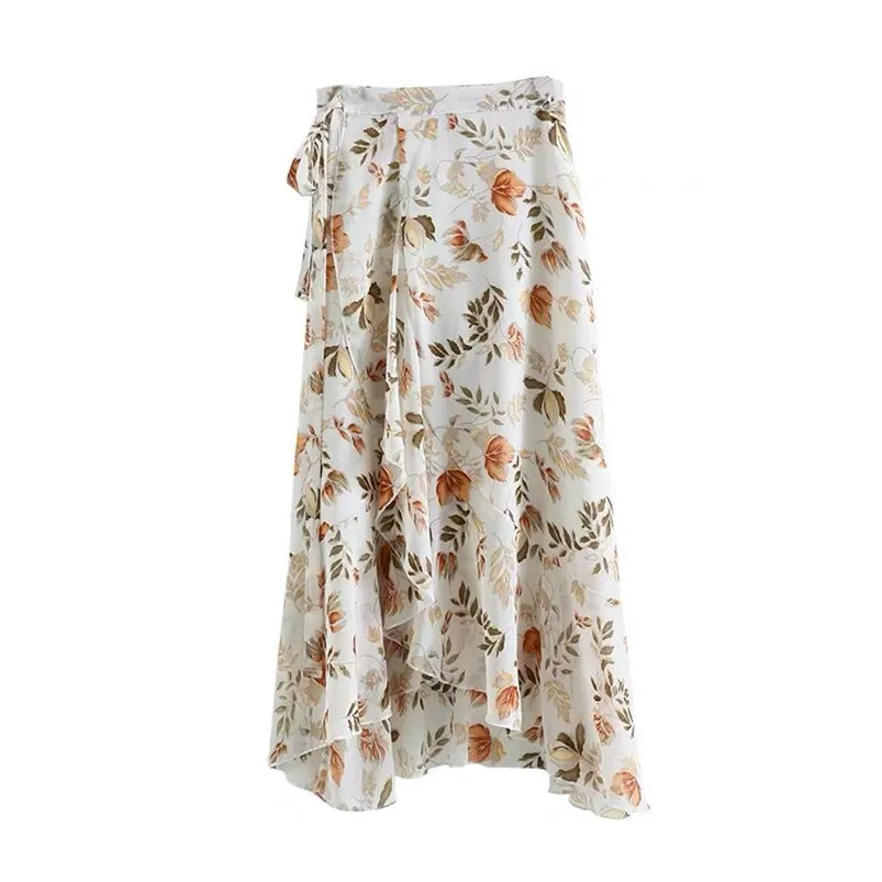 Floral impressão saias longas femininas 2026 verão assimétrico babados maxi saia feminina boho férias saias 9 cores boho roupas y2k