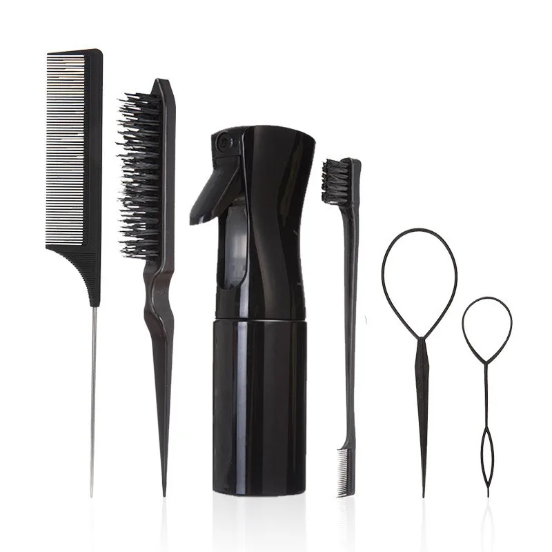 6pcs/Set Hair Brush Set Hairdressing Spray Bottle Hair Braiding Loop Rat Tail Comb Teasing Hair Brsuh Edge Control Brush