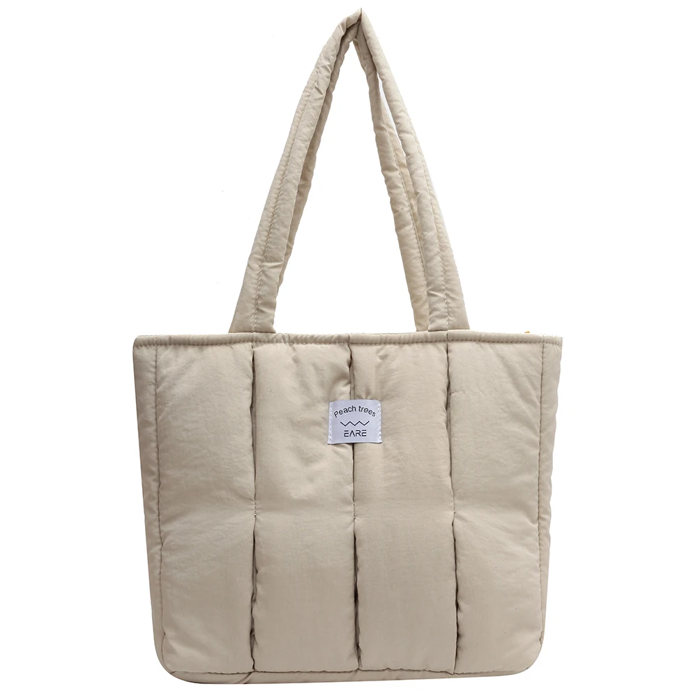 Bolso Tote Casual de Gran Capacidad para Mujer, Bolso de Hombro Acolchado de Algodón, Color Sólido, Suave, Portátil, de Diseño, para Oficina y Viajes