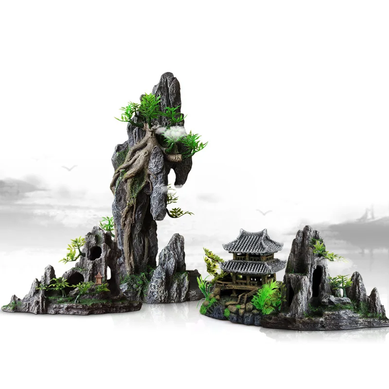 Fish tank landscaping rockery decoration water grass stone small ornaments small aquarium set interior avoidance hole full set