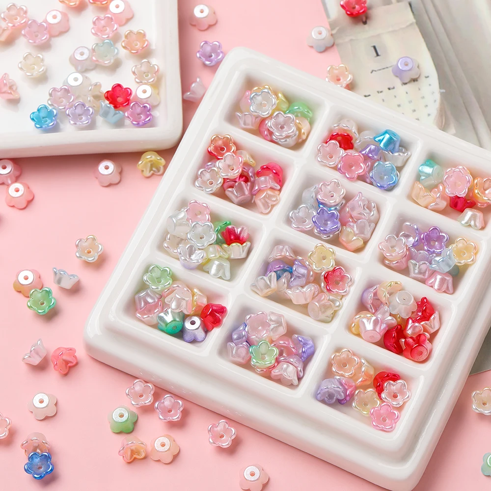 

100pcs ABS Plastic Flower Shaped Beads Spacer Beads for DIY Earrings Necklaces Bracelets Phone Chains Jewelry Making Findings