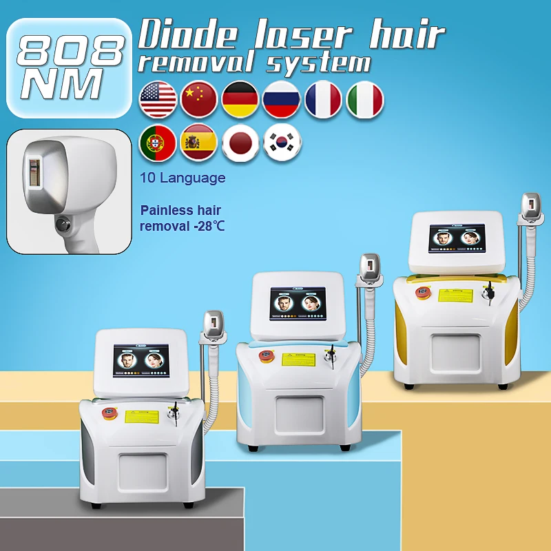 Factory Price 3 Color ADG 808nm Diode Effective Laser Large Light Spot Handle Fast Cooling System Painless Hair Removal Machine