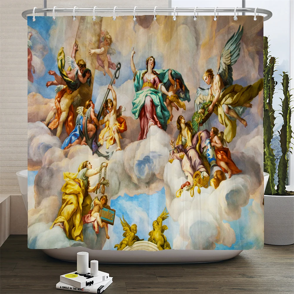 The Garden of Earthly Delights Shower Curtain for Bathroom Art Bath Curtain Angel Jesus Christ Painting Polyester Shower Curtain