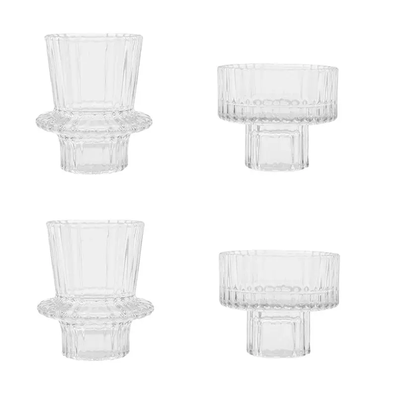 A93E-4 PCS Taper Candlestick Holder 2 Different Sizes Modern Fluted Design Candle Holder For Wedding Decor A
