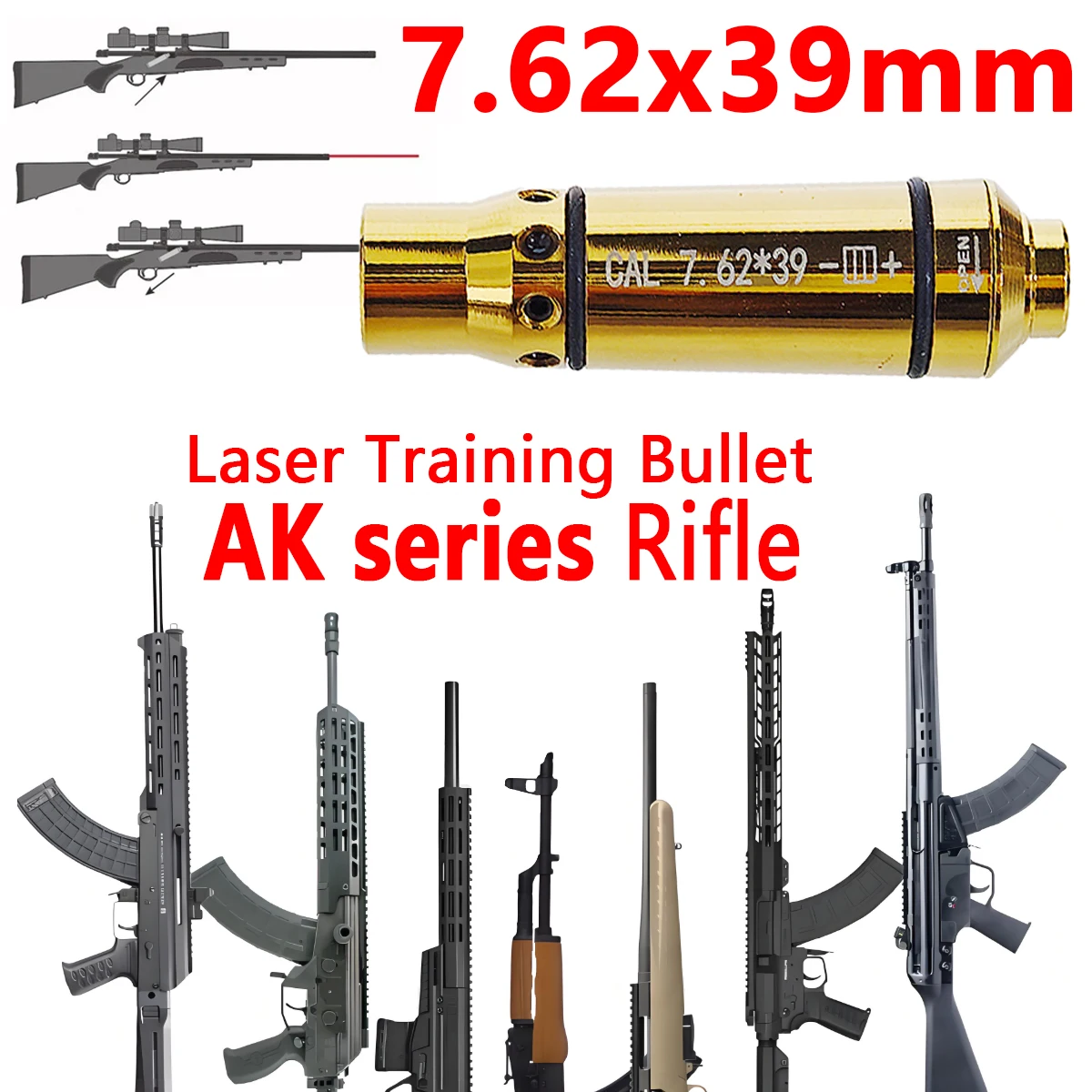 

AK47 Rifle 7.62*39mm Laser Training Bullet AK series Rifle Laser Sight Pointer for Dry Fire AK-74 7.62mm Training Laser Bullets