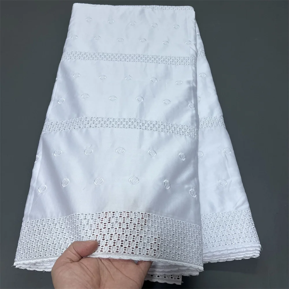 

2025 African Nigerian Tulle Lace Fabric for Dress Sewing High Quality Damask Cotton Pure Embroidery Wedding Party 5Yard hz1400