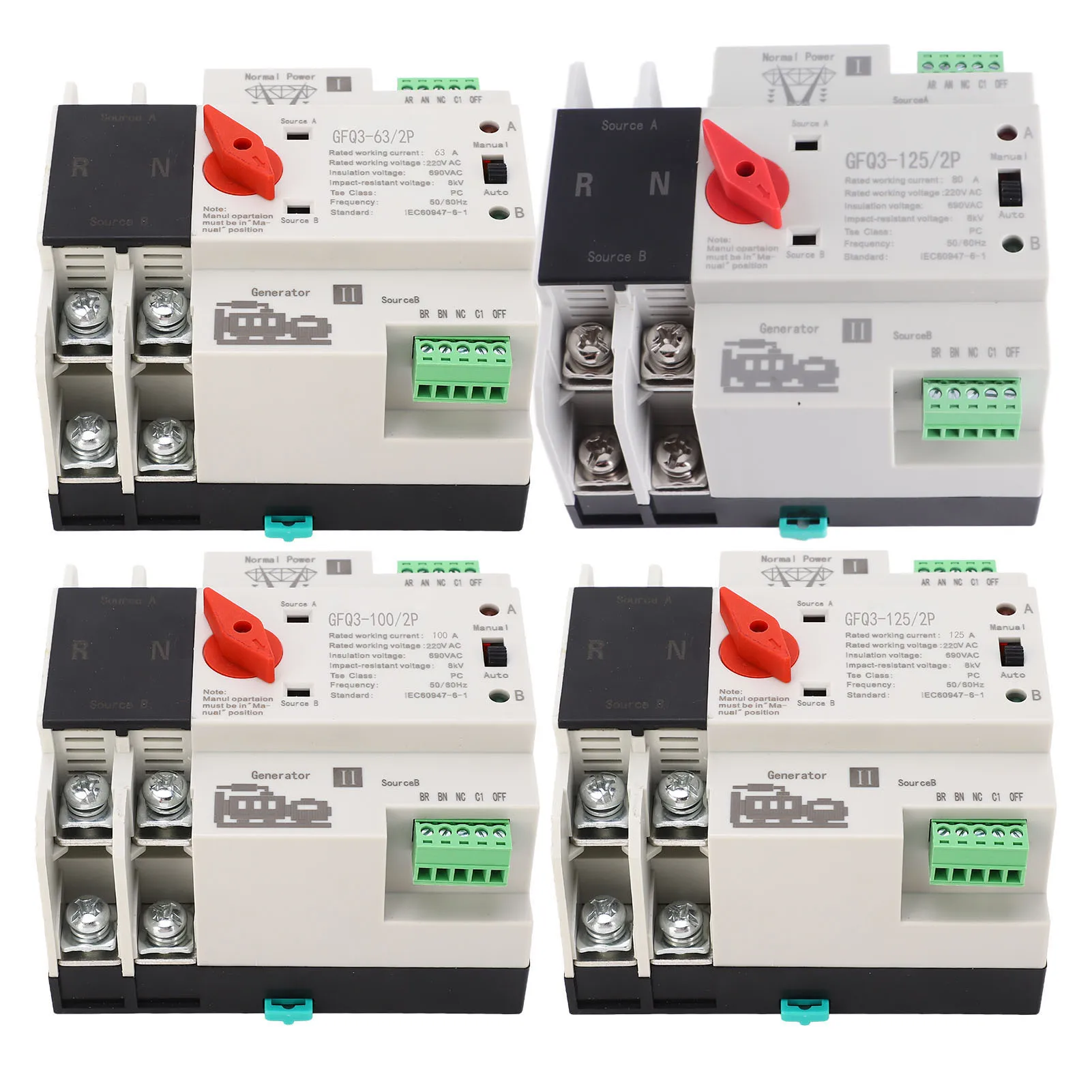 

Automatic Transfer Switch Dual Power 2P Flame Retardant Power Transfer Switch for Generator AC220V Generator Accessories