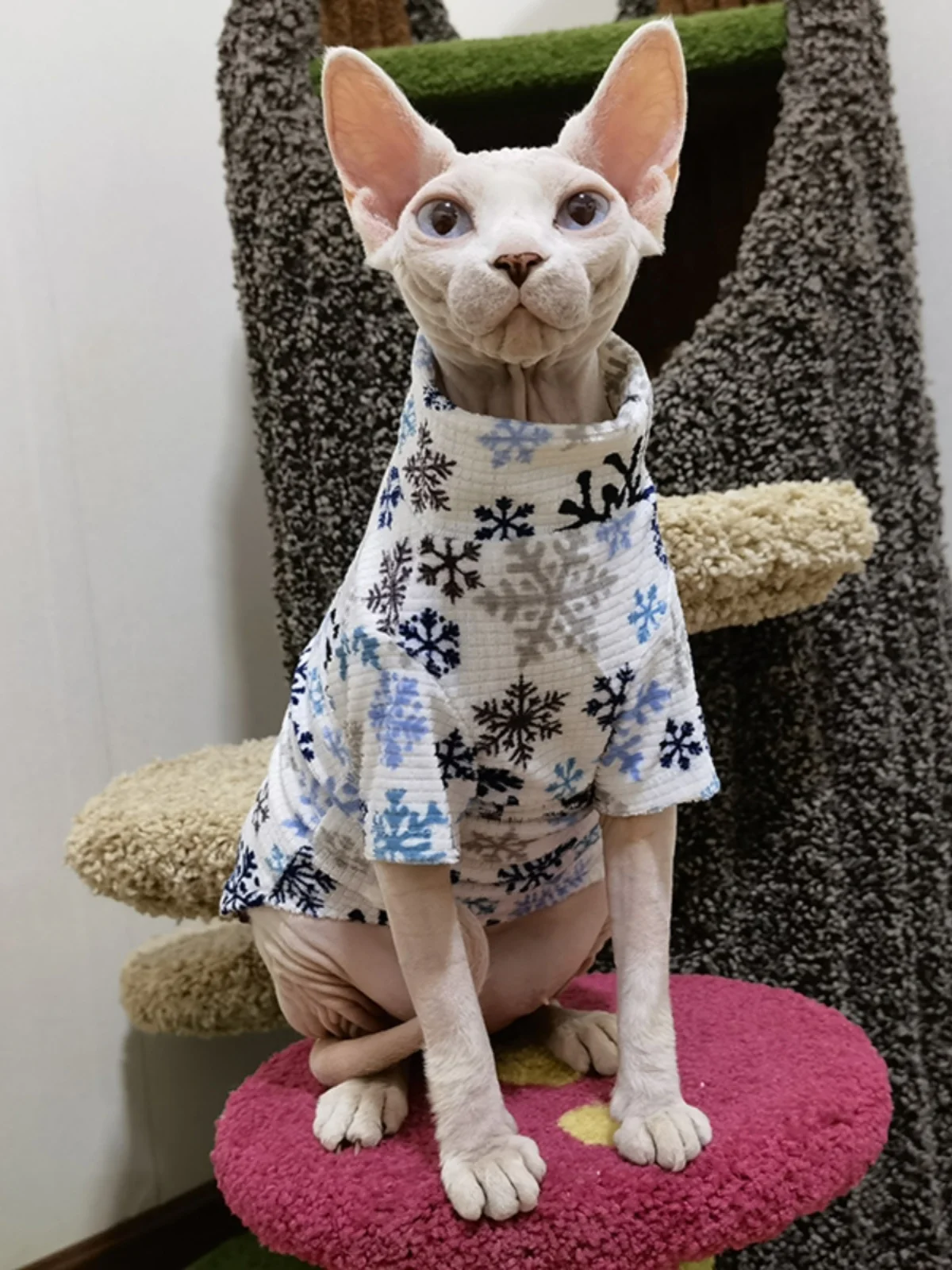 New Christmas Snowflake Clothes for Sphynx Cat Warm Sweater for Hairless Cat Winter Coat Fleece Jacket for Devon Rex Pet Product