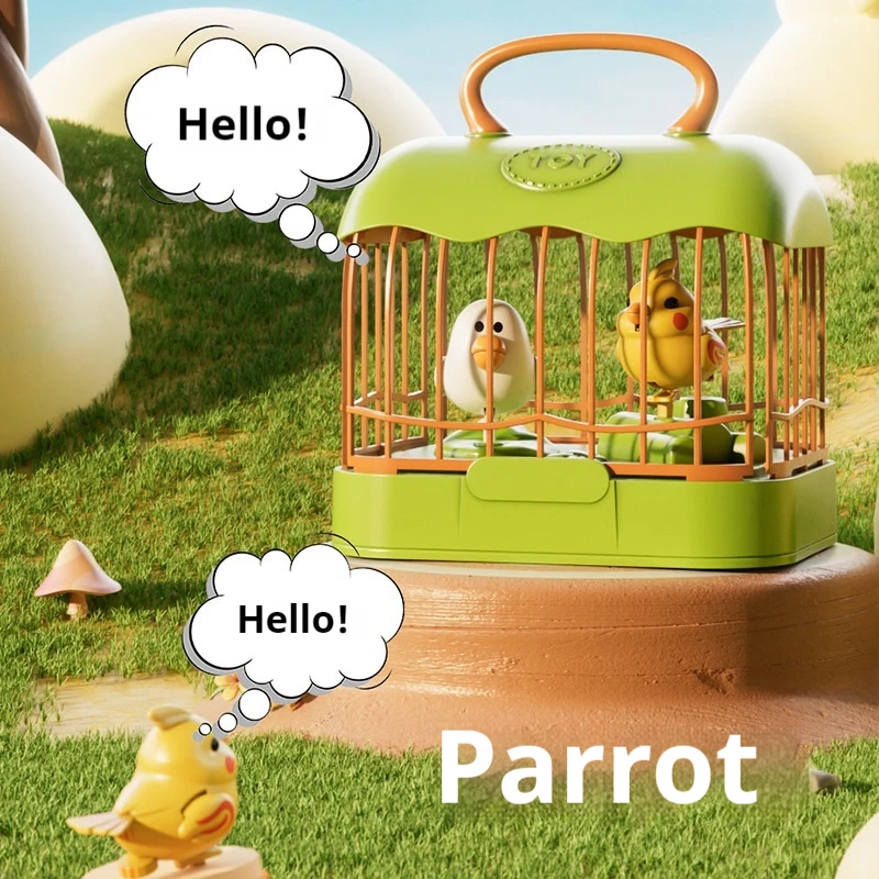 Interactive Induction Bird Parrot Cage Toy Voice Control Musical Light Sound Effect Simulation Fish Tank Aquarium Speaking Pet