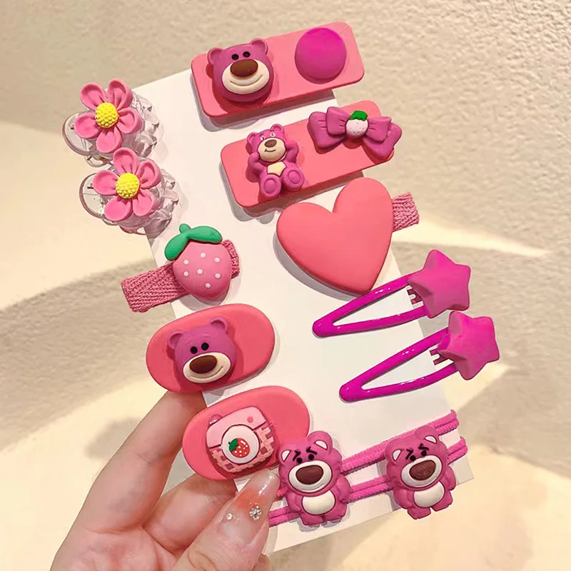 12Pcs Disney Cute Cartoon Hairpins Girls Lotso StellaLou Hello Kitty Hair Clips Toddler Girls Hairwear Gift