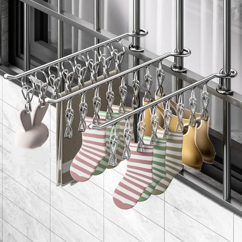 

Thicken Stainless Steel Clothes Hanger Multifunctional 8/10 Clips Socks Drying Rack Rotary Space Saving Drying Clips Indoor