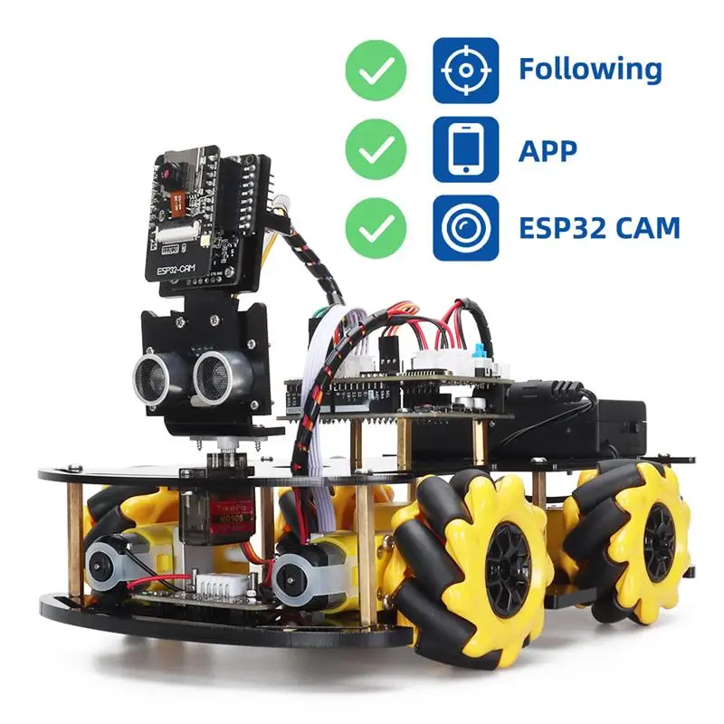 หุ่นยนต์ชุดเริ่มต้นใหม่สำหรับการเขียนโปรแกรม Arduino พร้อมกล้อง WiFi ESP32และรหัสการเรียนรู้พัฒนาทักษะระบบอัตโนมัติเวอร์ชันเต็ม