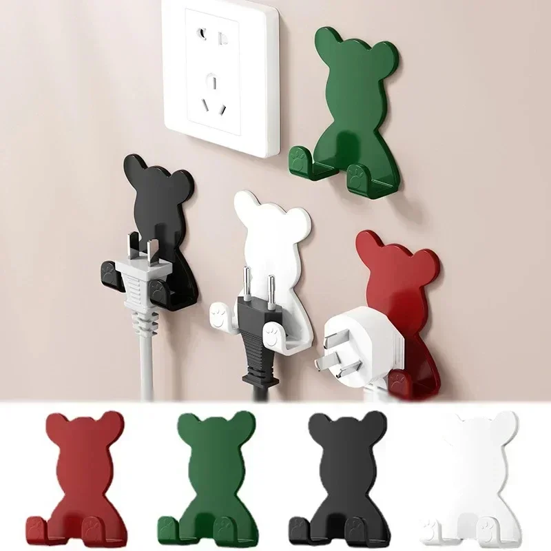 Self-Adhesive Wall Decoration Hook Creative Bear Phone Holder Key Hanger Hook Home/Office Data Cable Clip Wire Desk Organizer