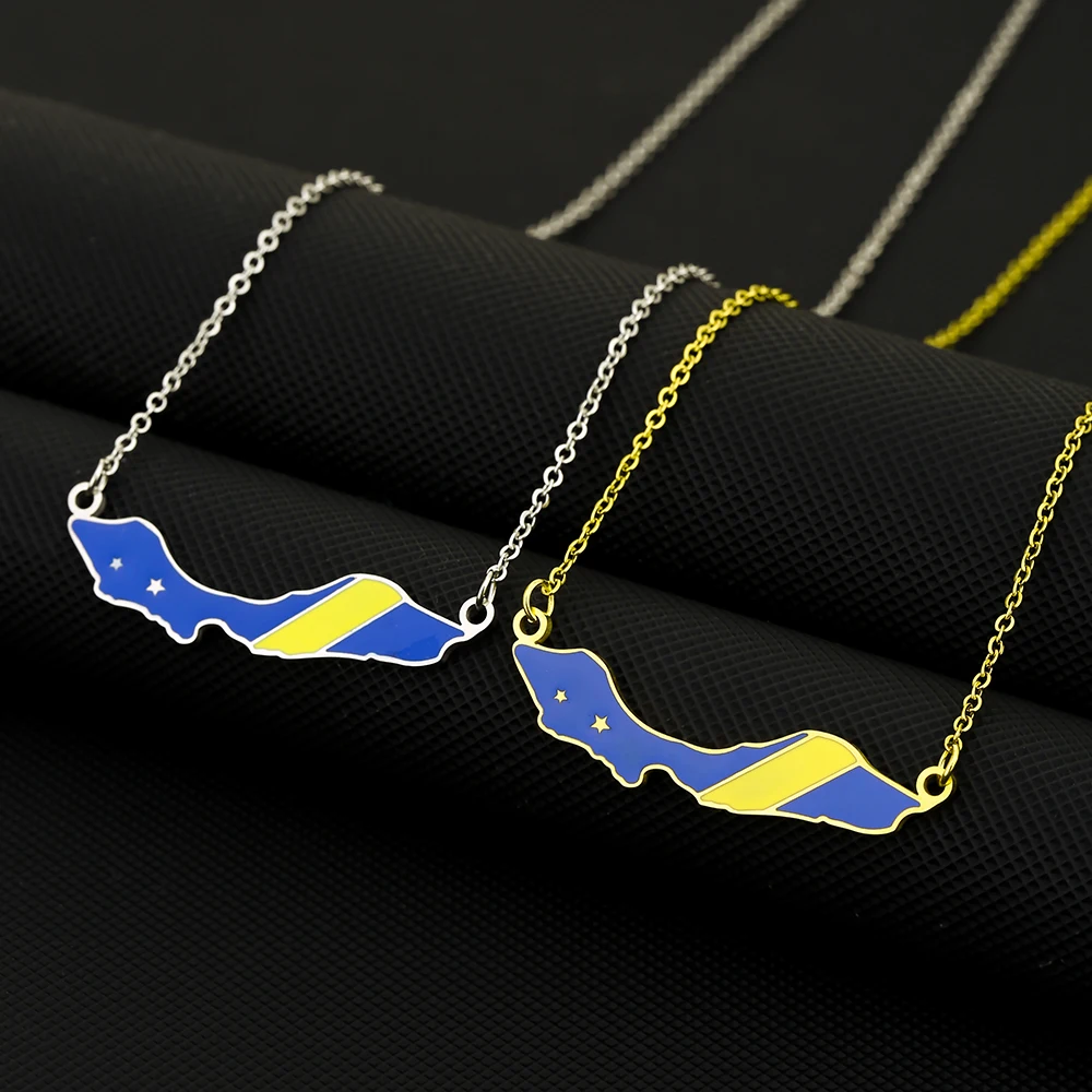 SONYA Hot selling minimalist stainless steel Curacao drip oil map flag pendant necklace, fashionable couple sweater chain