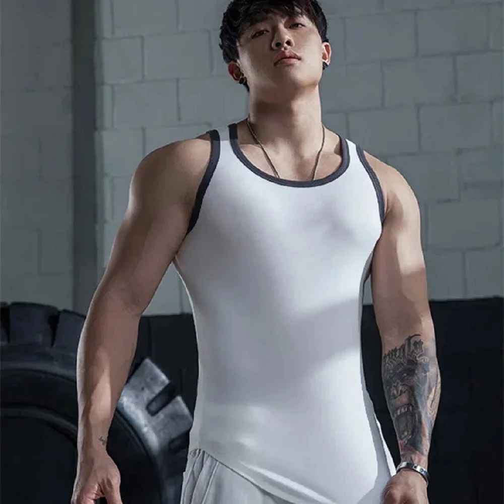 Men's Sleeveless Tight-fitting Leggings Top Sleeveless Top Fitness Dry Speed Running Short Sleeve Muscle Exercise Summer